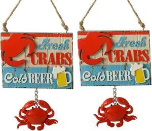 Fresh Red Crabs Cold Beer Sign Christmas Holiday Ornaments Set of 2 Midwest CBK