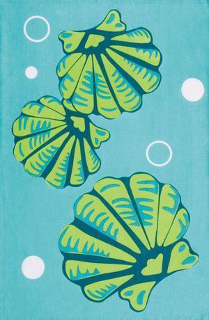 Coastal Blue and Green Seashells Printed 100% Cotton Kitchen Dish Towel