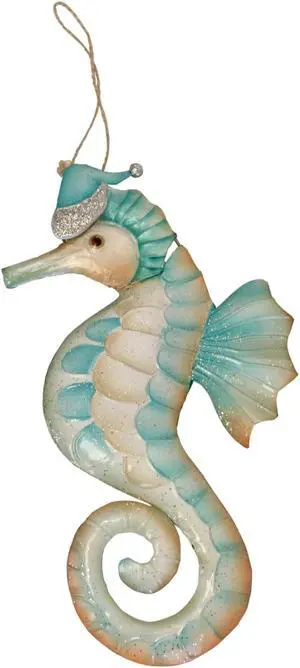 Beachcombers Seahorse with Santa Hat Christmas Holiday Ornament Metal 8.5 Inches