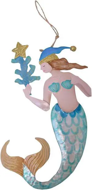 Beachcombers Mermaid with Coral Christmas Holiday Ornament Metal 8 Inches