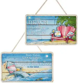 Beach is Calling Take Time Coastal Plaques Christmas Holiday Ornaments Set of 2