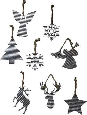 Special T Imports Reindeer Angels Star Tree Snowflakes Metal Ornaments Set of 8