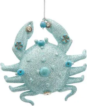 Blue Crab with Glitter and Beads Christmas Holiday Ornament 4.25 Inches