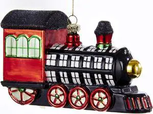 Kurt Adler Black White Red Plaid Patterend Train  Holiday Ornament