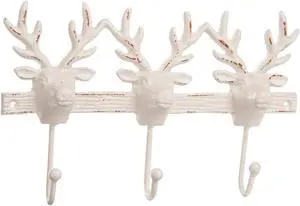 Stag Deer Head Triple Wall Hooks Painted Cast Iron