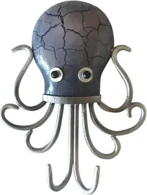 Octopus Gray and Silver Double Hooks Wall Decor Metal
