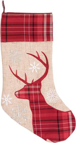Red Plaid Deer Head Silhouette Christmas Holiday Stocking