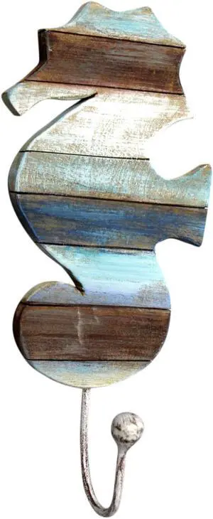 Coastal Seahorse Single Hook Wall Hanger Hand Carved Wood Wall Decor