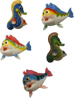 Cutie Fun Happy Fish Dimensional Wall Decor Set of 5 Eight Inches