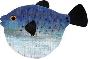 Blue Porcupine Fish Wood Wall Decor 15.25 Inches