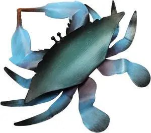 Blue Crab Painted Metal Two Dimensional Wall Plaque 8.5 Inches