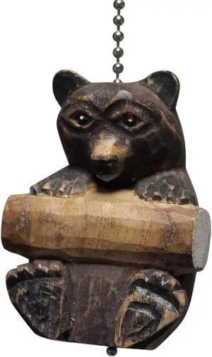 Nature Lover Brown Bear Carved Wood Painted Ceiling Fan Pull