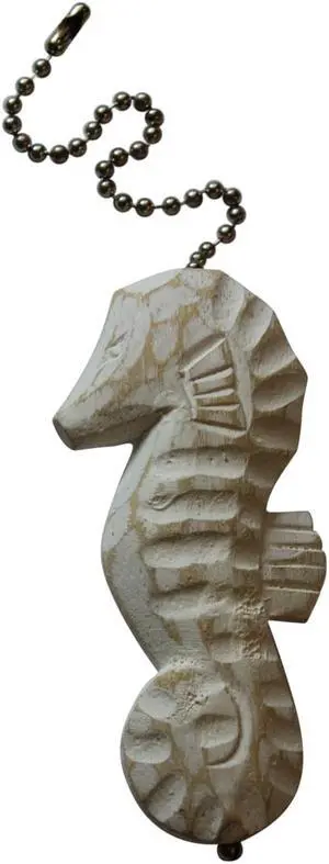 Seahorse Whitewashed Finish Ceiling Fan Pull Hand Carved Wood