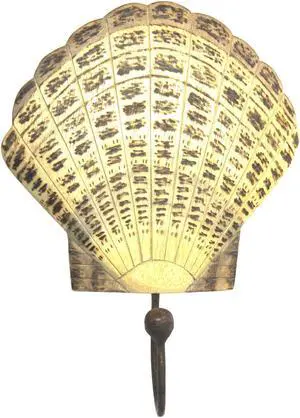 Hand Carved Scallop Shell Single Hook Hanger Wood Burned Wall Decor