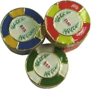 Stack of Gambler's Poker Chips Enameled Hinged Pewter Trinket Box