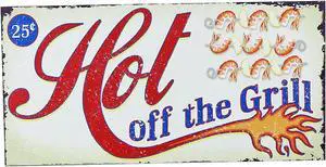 Shrimp Seafood Skewer Hot Off the Grill Wooden 11.75 Inch Wall Decor Plaque Sign