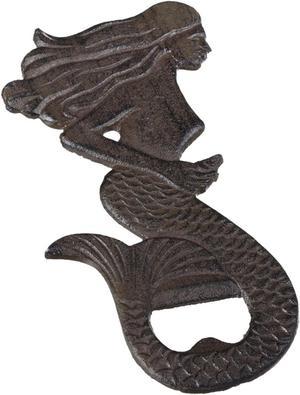 Mermaid with Seashell Bottle Opener Rustic Brown Finish Cast Iron
