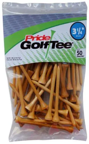 Pride Professional Golf Pro Length (3.25"), Natural 50pk Golf Tees