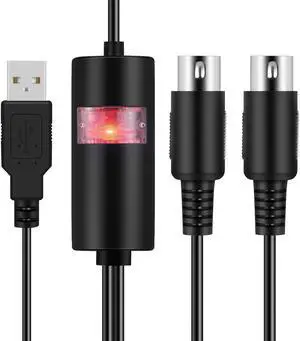 TNP Midi to USB Cable Interface Converter - IN OUT Midi Cable Host Adapter Plug Controller Wire Cord For Keyboard Synthesizer Device to Mac Pc Computer Laptop iPad iPhone Music Studio (Black 6 FT)