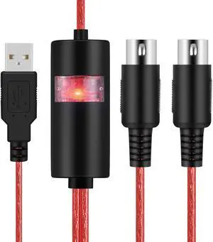 TNP Midi to USB Cable Interface Converter - IN OUT Midi Cable Host Adapter Plug Controller Wire Cord For Keyboard Synthesizer Device to Mac Pc Computer Laptop iPad iPhone Music Studio (Red 6 FT)