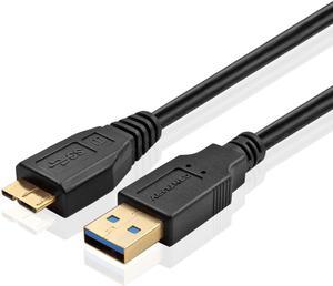 USB 3.0 Cable - Micro-B to Type A (6 FT) Type A-Male to Micro B Male Adapter Converter Extension Gold Plated SuperSpeed USB Connector Port Plug Wire Cord - Black