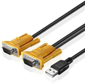 KVM Cable (10FT) - KVM USB VGA Wire Cord Plug Male to Male 2-in-1 Kit for TNP KVM Switch Console, MT-VIKI KVM Switch KVM Cable (10FT) - KVM USB VGA Wire Cord Plug Male to Male 2-in-1 Kit for TNP KVM Switch Console, MT-VIKI KVM Switch