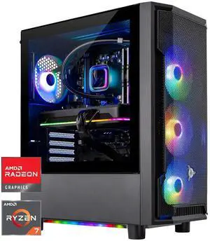 Skytech Shadow Gaming PC Desktop, Ryzen 7 5700 3.7 GHz (4.6GHz Turbo), AMD RX 7600 8GB , 1TB NVMe SSD, 16GB DDR4 RAM 3200, 650W GOLD PSU, 240mm ARGB AIO, Wi-Fi, Win 11