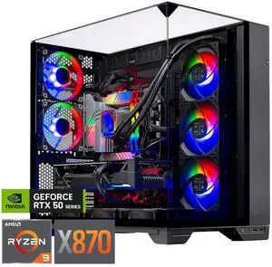 Skytech O11 Vision Gaming PC Desktop, AMD Ryzen 9 9900X3D 4.4GHz, NVIDIA RTX 5080 16GB, X870 Board, 4TB Gen4 NVMe SSD, 64GB DDR5 RAM, 1000W GOLD ATX 3, 360 ARGB AIO , Wi-Fi, Win 11, Lian-Li O11 Vision