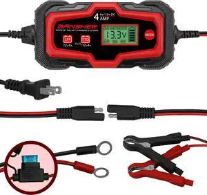 Banshee 6V/12V Car & Motorcycle, Lithium & Lead Acid Battery 4A Smart Charger