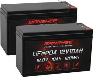 Banshee 12V 10AH Lithium LiFePO4 Replacement Battery Compatible with PBQ C 10-12 - 2 Pack, 3000+ cycles, 5 Year Warranty, Built In BMS, F2 Terminals