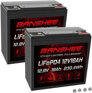 Banshee 12V 18Ah LiFePO4 Battery (2-Pack) | Compatible with Odyssey PC680 | Deep Cycle Rechargeable with BMS for UPS, Motorcycle, Scooter