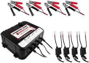 Smart Charger for Boat Lawn Tractor Car Motorcycle 6/12V 2A 4 BAY w/ USB Ports