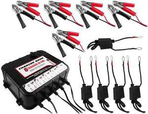 1.5 Amp 6/12V 5 Bay Battery Charger for SLA w/ 2x USB Ports