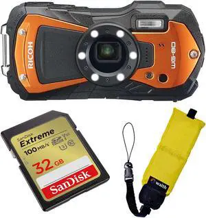 RICOH WG-80 Versatile Digital Camera 2.7" LCD Monitor with Durable design | Full HD Movie Recording | 5x Optical Zoom Lens Camera with SanDisk 32GB Extreme UHS-I SDHC Memory Card + Waith Strap Bundle
