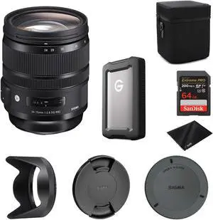 Sigma 24-70mm F2.8 DG OS HSM Art Lens for Canon EF with Professional 1TB External Hard Drive USB-C 3.2 Gen 1, 64GB Extreme PRO UHS-I SDXC Memory Card and Waith Microfiber Cleaning Cloth (Bundle Set)