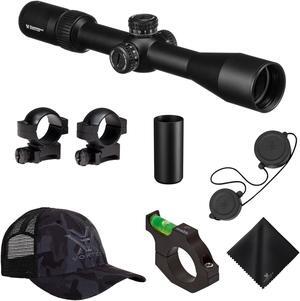Vortex Optics Diamondback Tactical 4-16x44 FFP EBR-2C MOA Reticle RifleScope with Vortex Hunter 1 inch Riflescope Rings, Vortex Logo Hat Camo Black and Waith 30mm Riflescope Bubble Leveler Bundle Set