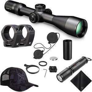Vortex Optics Strike Eagle 5-25x56 FFP EBR-7C MRAD Riflescope with Vortex Pro Riflescope 34mm Rings, Vortex Logo Hat Camo Black and Waith Compact Flashlight Keychain (Bundle Set)