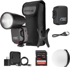 Westcott FJ80 II M Universal Touchscreen 80Ws Speedlight with Multi-Brand TTL Compatibility | FJ80 Magnetic Diffusion Dome Lighting Accessories, 64GB Extreme PRO UHS-I SDXC Memory Card Bundle