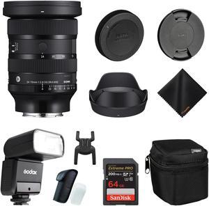 Sigma 24-70mm f2.8 DG DN Art Lens Sony E| Full Frame Format, Six SLD Elements, Rounded 11-Blade with Godox Flash TT350S Mini, SanDisk 64GB Extreme PRO Memory Card and Waith Cleaning Cloth (Bundle Set)