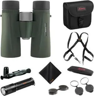 Kowa BD II XD 8x42mm PROMINAR Roof Prism Binocular with Waith Harness Webbing Strap, Waith Compact Keychain Flashlight, Nikon Lens Pen Cleaning System and Waith Cleaning Cloth (Essential Bundle)