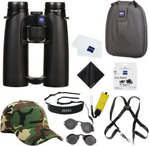 Zeiss 8x42 Victory SF Binoculars For Bird Watching (Black) with Waith Harness Strap, Waith Camo Baseball Hat, Waith Cleaning Cloth, Zeiss Lens Wipes Box and Waith Floating Strap (Yellow) (Bundle Set)