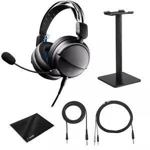 Audio-Technica ATH-GL3 Hi-Fi Closed-Back Gaming Headset (Black) + Headset Stand