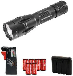 SureFire Fury Dual Fuel LED Flashlight, Black, Batteries/Tester/Cases Bundle