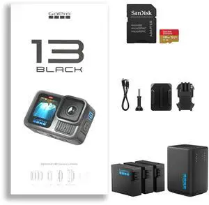 GoPro HERO13 Black Action Camera+Dual Charger+Enduro Batteries+256GB Card Bundle
