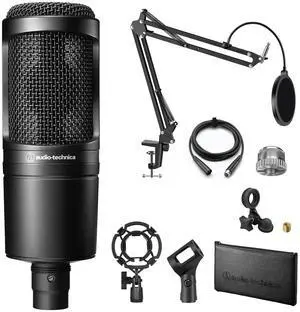 Audio-Technica AT2020 Studio XLR Black Microphone+Mic Boom Arm+OnStage Cable Kit