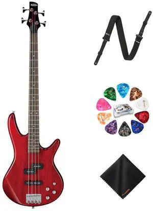 Ibanez GSR200 4-String Bass Transparent Red Guitar Right Hand+Strap+Picks Bundle