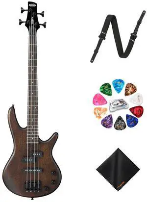 Ibanez GSRM20 4-String Bass Walnut Flat Guitar, Right Handed+Strap+Picks Bundle