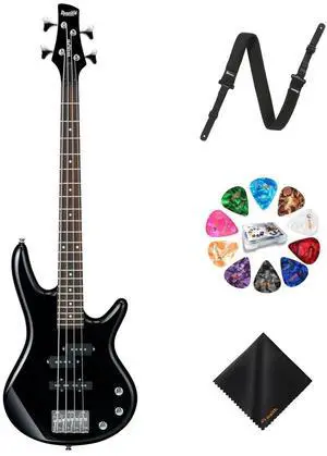 Ibanez GSRM20 4-String Bass Black Guitar, Right Handed+Strap+Guitar Picks Bundle