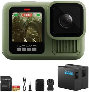 GoPro HERO13 Black in Forest Green+Extra 1900mAh Enduro Battery+128GB Card Kit