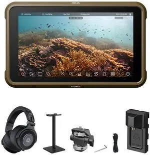 Atomos Ninja 5.2" 4K HDMI Recording Monitor+Atomos StudioSonic Professional Headphones+Headphone Stand Bundle
